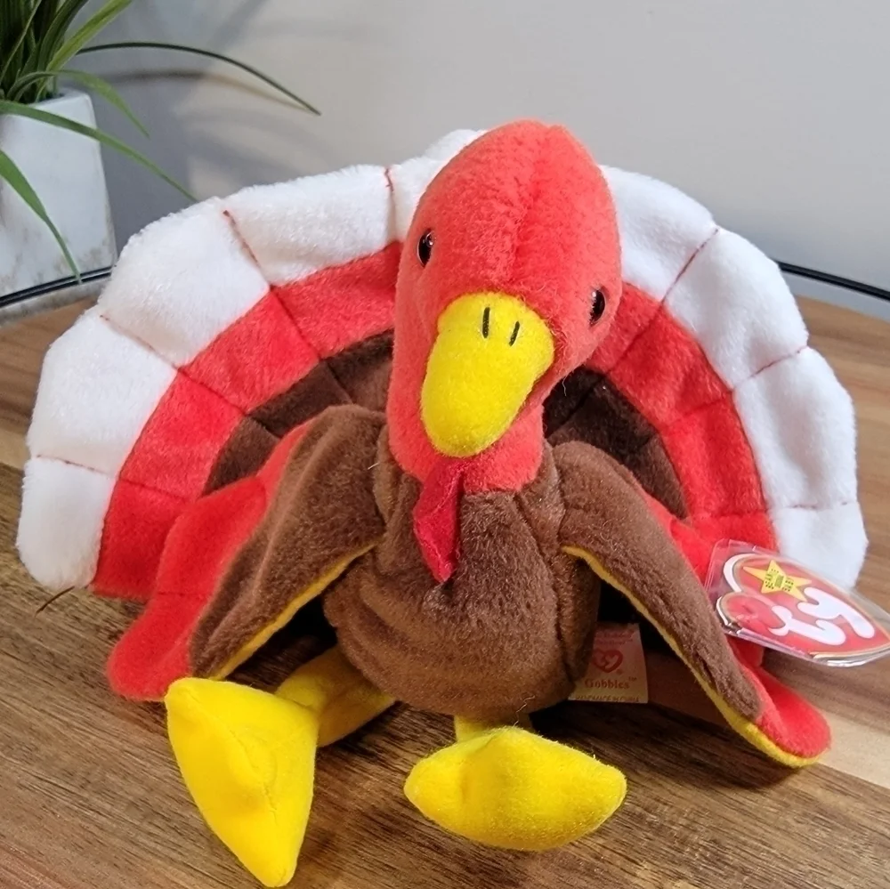 TY Vintage Gobbles Turkey Thanksgiving Plush Animal Beanie Baby Babies 1996 PVC